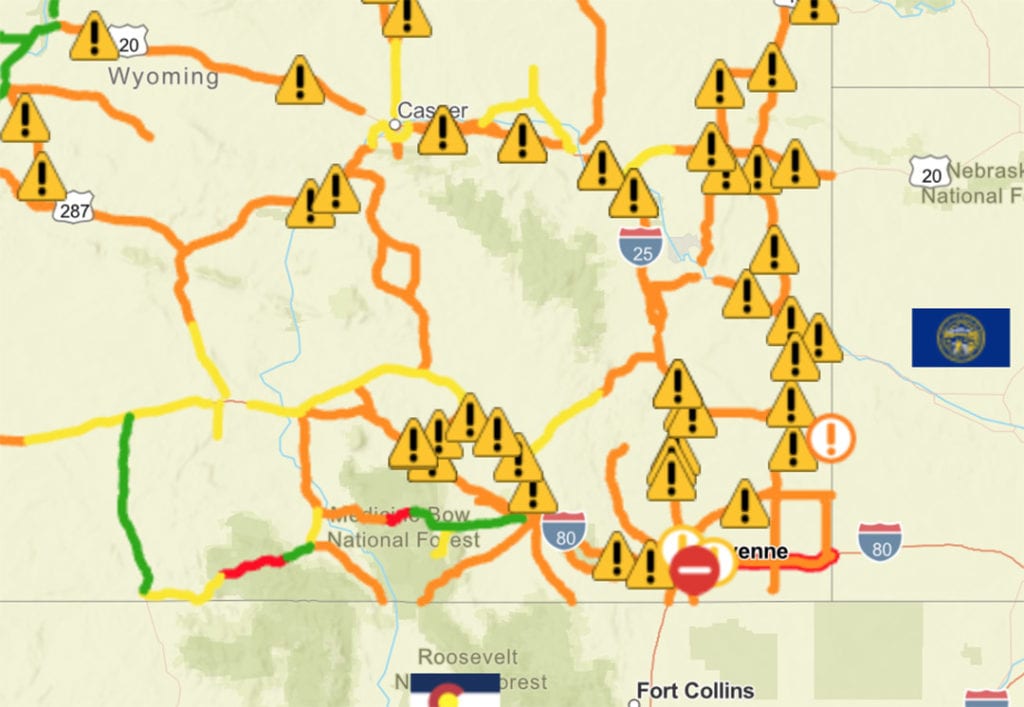 Wyoming Road Conditions Map Hazardous Travel Conditions, But Few Road Closures This Morning In Wyoming  - Casper, Wy Oil City News