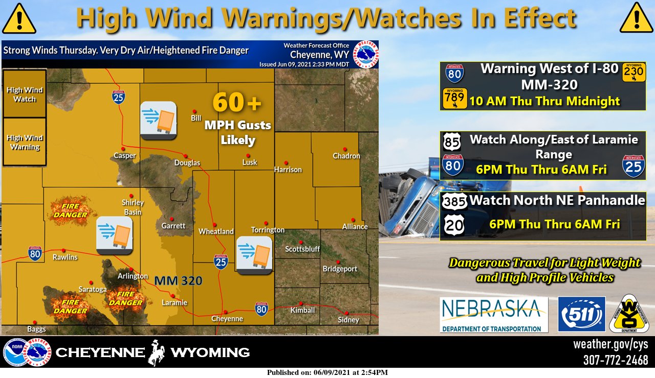 Strong wind warning with gusts over 60 mph likely over I