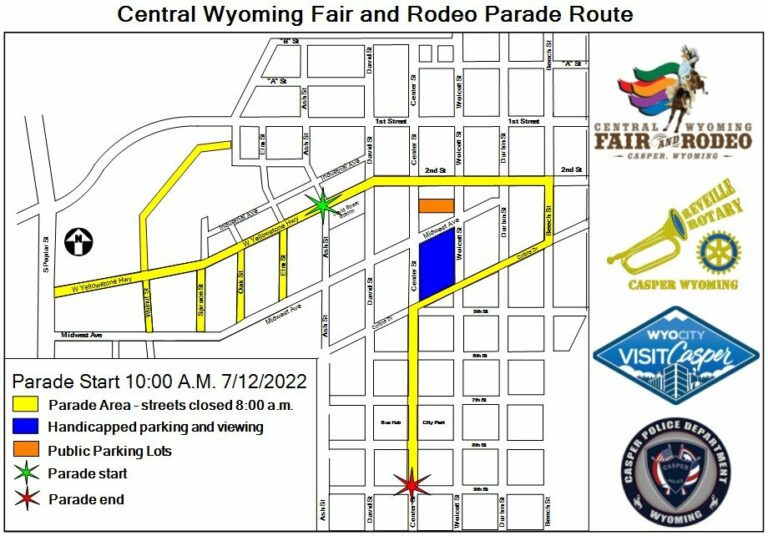 Map 2022 Central Wyoming Fair & Rodeo Parade Route Casper, WY Oil