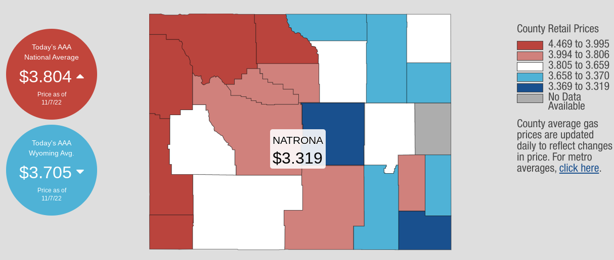 Natrona County average gas price down 4 cents as national average ...